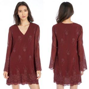 WAYF Halifax Embroidered Bell Sleeve Shift Dress Sz XS